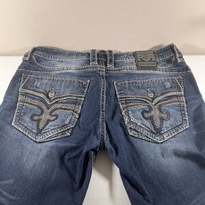 Rock Revival Jeans Ekene Straight Mens Size 38x26 Distressed Blue Faded